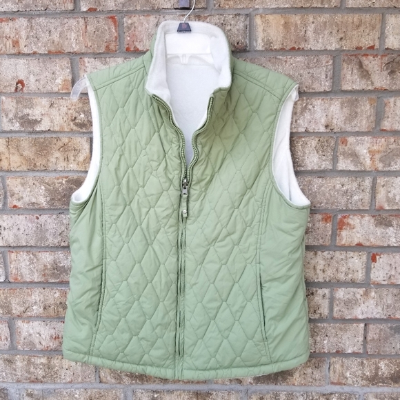 Free Country Womens Medium Green Quilted/White Faux Fur Reversible Vest - Picture 1 of 9